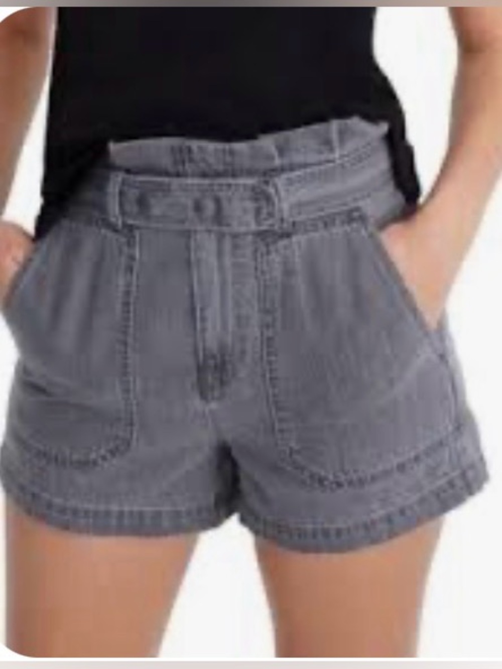 Madewell Gray Wash Denim High-Waist Paperbag Belted Utility Shorts Size 30 BNWT